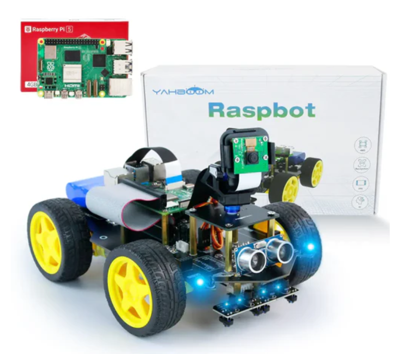 Yahboom Raspbot AI 비전 로봇 자동차(Raspberry Pi 5용 FPV 카메라 포함)(Raspberry Pi 5 4G 개발 보드 포함)